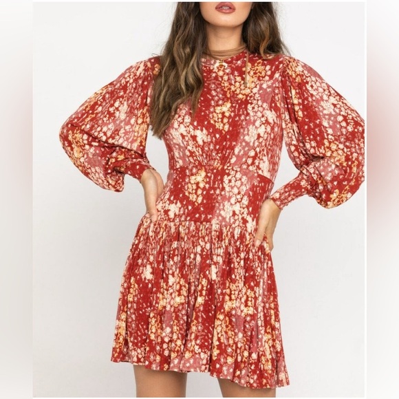 Free People Printed Mini Dress with Balloon Sleeves S - Picture 1 of 11